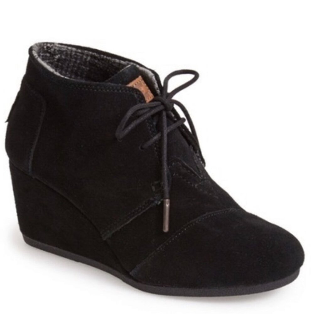 TOMS Kala Black Suede Wedge Bootie